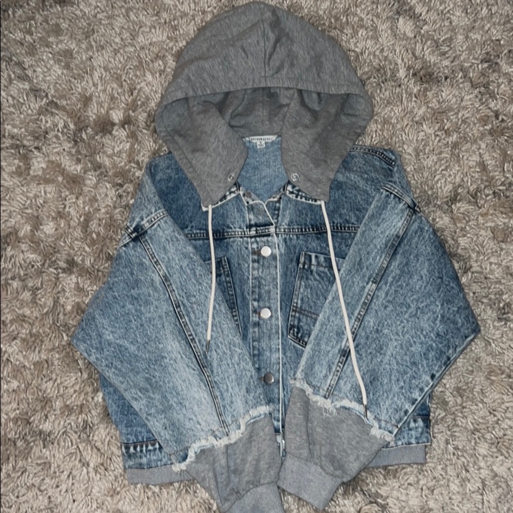 jean jacket, good condition, hood can be removed